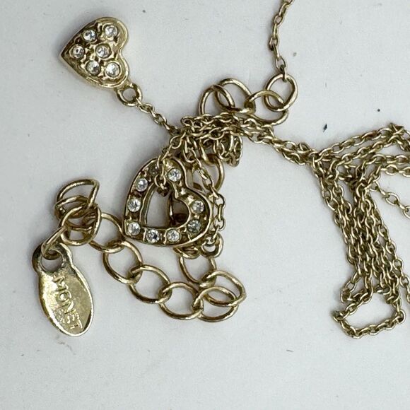 Vintage Monet Y Drop Heart Pendant Necklace Rhinestone Signed Love Jewelry 18” - Picture 8 of 8